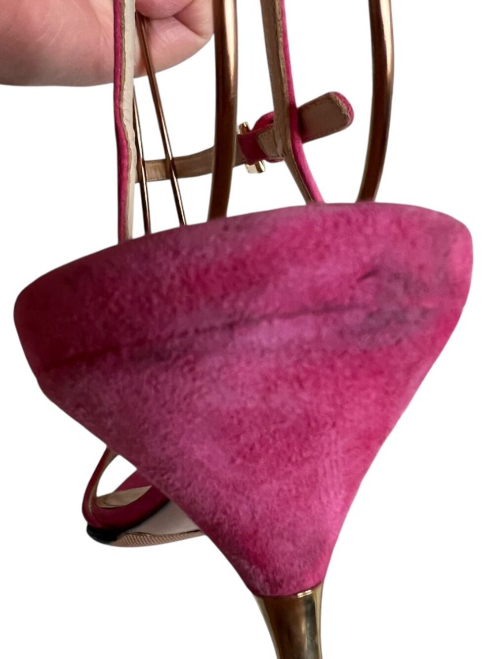 Prada high heel sandals pink suede 37.5 square toe ankle strap - Picture 12 of 15